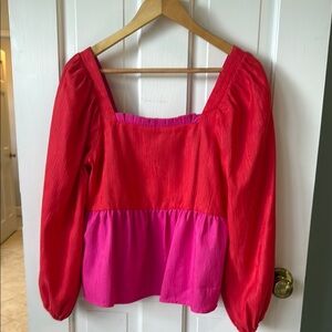 CROSBY by Mollie Burch Red and Pink Colorblock Blouse